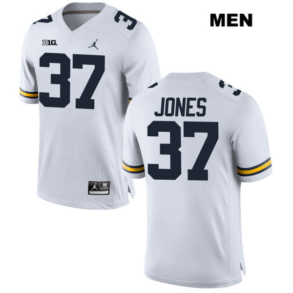 Men's NCAA Michigan Wolverines Bradford Jones #37 White Jordan Brand Authentic Stitched Football College Jersey DB25G28IK